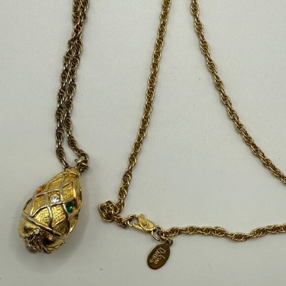 Joan Rivers Gold-Tone Egg Pendant Necklace W/ Faux Pearl & Rhinestones 29" Chain - Picture 7 of 12